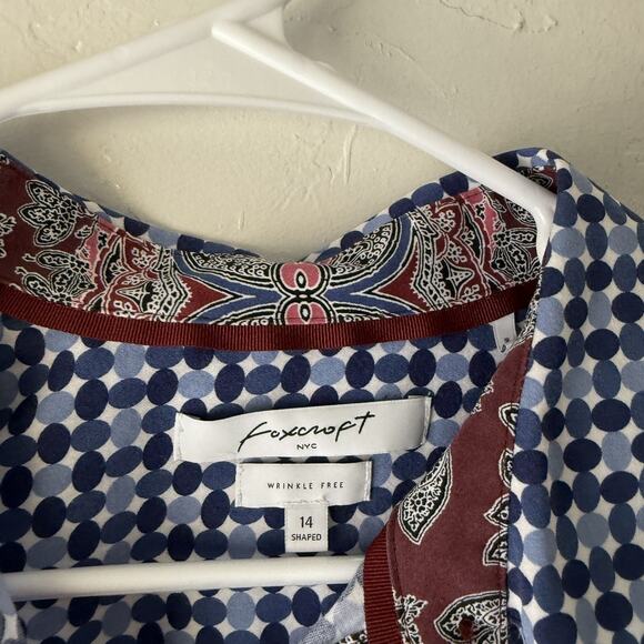 Foxcroft Shirt Womens 14 Geometric Print Button Up Wrinkle Free Non Iron Blouse - Picture 4 of 8